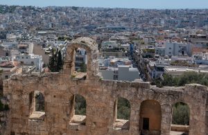 Arches of the Odeon of Herodes Atticus with Athens in the background